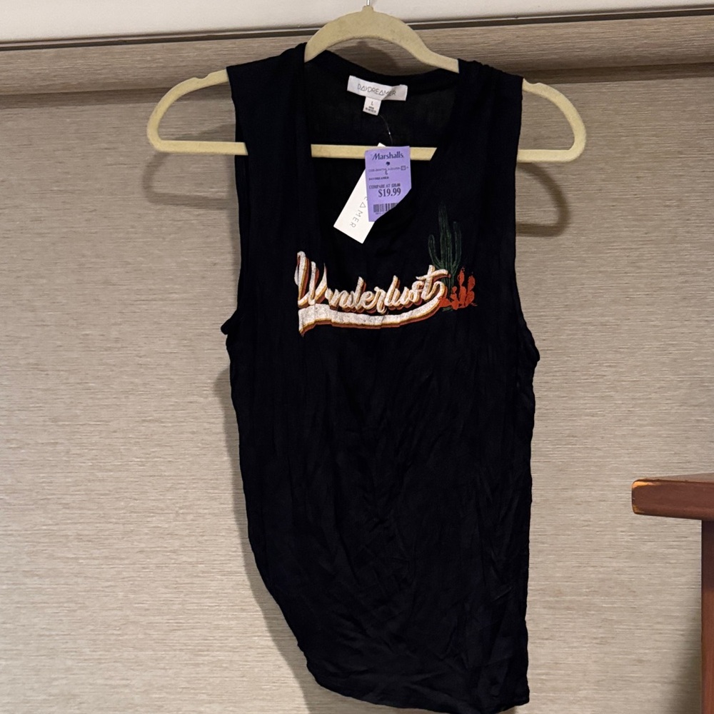 Wanderlust Black Graphic Muscle Tee